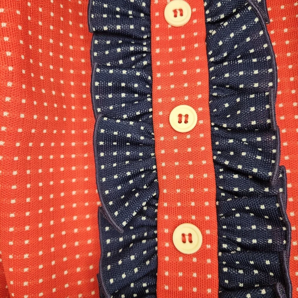 Vintage 70s Bayberry Prairie‎ Maxi Dress Pin Dot Polka Ruffle Americana Red Blue - Picture 5 of 13